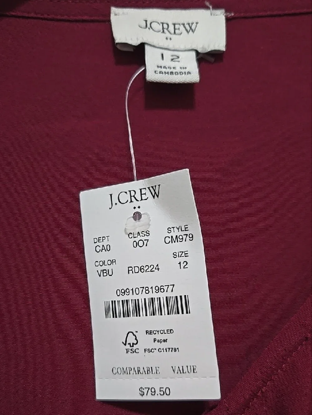 NWT J. Crew Burgundy Tie-Front Peplum Top